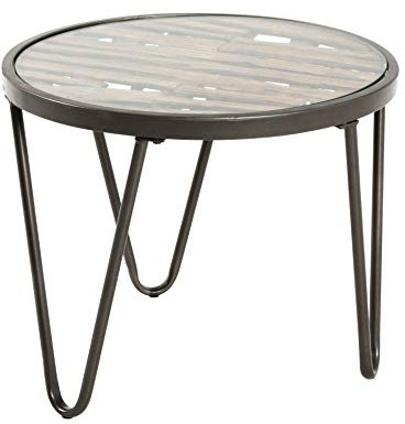 HAKU Beistelltisch Massivholz rund Natur Metall Unterbau anthrazit Sicherheitsglas - Maße: H 43 x Ø 52 cm Style: Art Deco