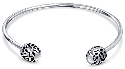 Bling Jewelry Love Message Filigree Screw Clasp Starter Charm Cuff For European Beads Bangle Bracelet For Women .925 Sterling Silver
