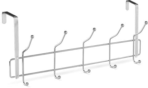 Premier Housewares Over Door Hanger with 10 Hooks | Over the Door Hook for Bedroom| Anti-Slip Back of Door Hook Hanger | Chrome Finish Wire Frame