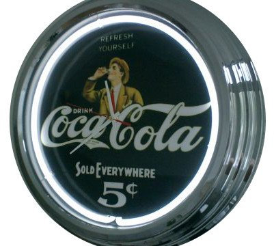 Neonuhr Coke 5Cent Wanduhr Deko-Uhr Leuchtuhr USA 50's Style Retro