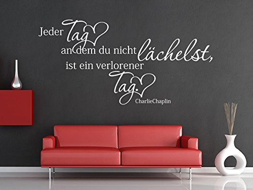 KLEBEHELD® Wandtattoo Jeder Tag an dem du nicht lächelst, ist ein verlorener Tag. - Charlie Chaplin. (Farbe dunkelgrau/Größe 100x49cm)