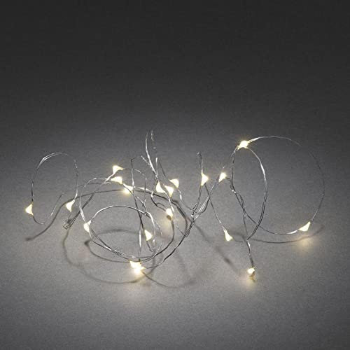 Konstsmide 1460-190 Micro LED Lichterkette / für Innen / VDE geprüft / Batteriebetrieben: 3xAA 1.5V (exkl.) / 6h Timer / 20 warm weiße Dioden / silberfarbener Draht