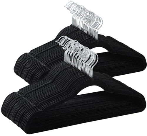 Yaheetech 100 Stück samt Kleiderbügel Anti-Rutsch Anzugbügel mit rutschfeste Oberfläche Garderobenbügel Schwarz