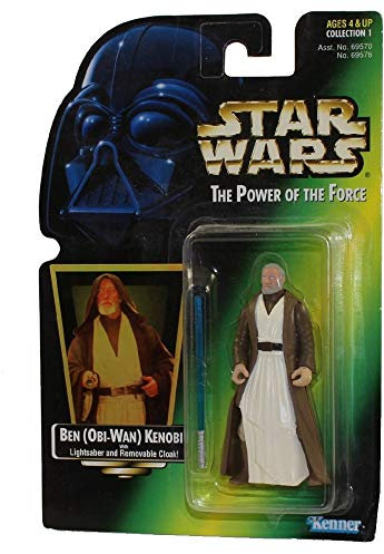Hasbro 1997 Ben (Obi-Wan) Kenobi with Lightsaber and Removable Cloak Green Hologram Card