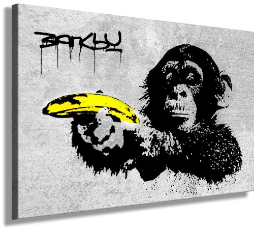 Fotoleinwand24 Bild auf Leinwand Banksy Graffiti Art Monkey Banana / XXL Wandbilder und Kunstdrucke auf Leinwand Bilder fertig gerahmt auf Holzrahmen - GRÖSSE WÄHLBAR !! kein Poster oder Plakat / Günstiger als Ölbild Gemälde / Leinwandbilder, Keilrahmenbilder N- 561 (Poster - 65x45cm)