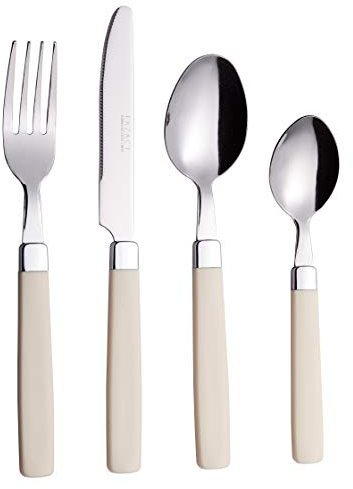 EXZACT Cutlery Set 16pcs Stainless Steel - Coloured Handles - 4 x Forks, 4 x Knives, 4 x Table Spoons, 4 x Tea Spoons - WF23 Cream