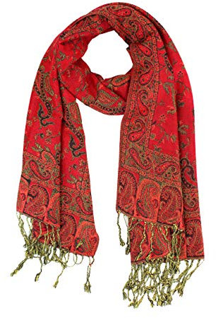 PASKMLNA Damen Paisley Pashmina-Schal, Rotes Paisleymuster, Large