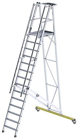 Aluminium-Podestleiter fahrbar, klappbar, 14 Stufen Arbeitshöhe bis ca. 5,25 m