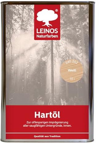LEINOS Holzöl 10 l | Hartöl Weiß für Tische Möbel Arbeitsplatten | Teak Eiche Möbelöl für effektive Versiegelung und langanhaltenden Schutz im Innenbereich
