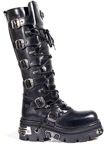 New Rock Shoes - Black Leather Laced Up High Boots UK 8 / Black