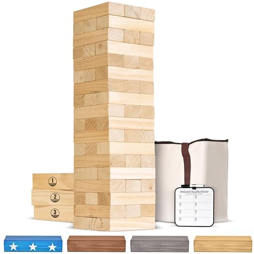 GoSports Giant Wooden Toppling Tower - Stacks Up to 5 ft - Natural Wood