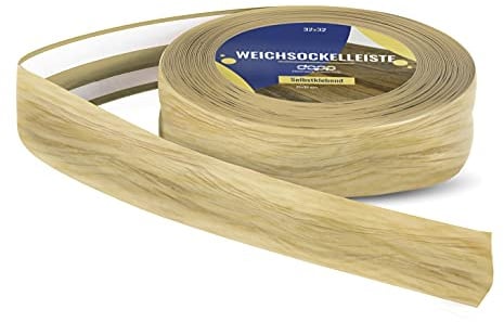 DQ-PP WEICHSOCKELLEISTE – 20m – eiche hell – 32x23mm – PVC – selbstklebend – Knickwinkel Fussleisten Gummileiste Sockelleiste Winkelprofil Abschlussleiste Bodenleiste