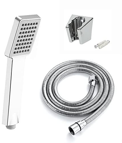 ENKI, EH008, Modern Square Shower Head and Hose Kit with Shower Head Holder, Chrome