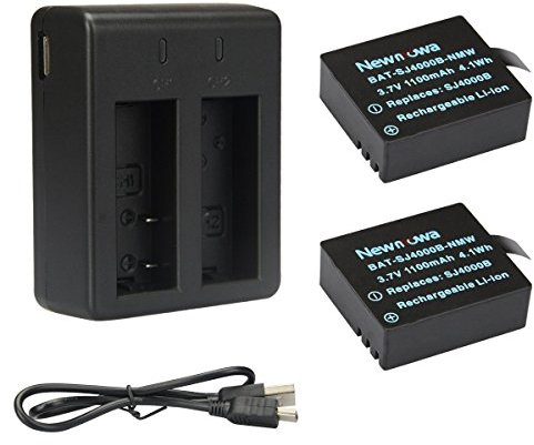 Newmowa® 1100mAh Ersatz Akku (2-Pack) und tragbar Mini USB Ladegerät Kit für SJ4000,SJ5000,SJ6000,SJ7000,SJ8000,SJ9000 SJCAM Sport-Kamera,YI 4K Discovery Version