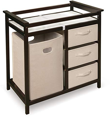 Badger Basket Moderner Wickeltisch mit 3 Körben und Wäschekorb, Espresso