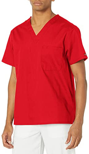 Dickies Men's Big & Tall V-Neck Scrub Top, Red, 4X-Large