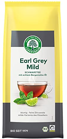 Lebensbaum Schwarztee Earl Grey Mild, milder Bio-Schwarztee, aromatischer Schwarzer Tee mit feinem Bergamotte und Zitronen-Aroma, loser Tee, 250g
