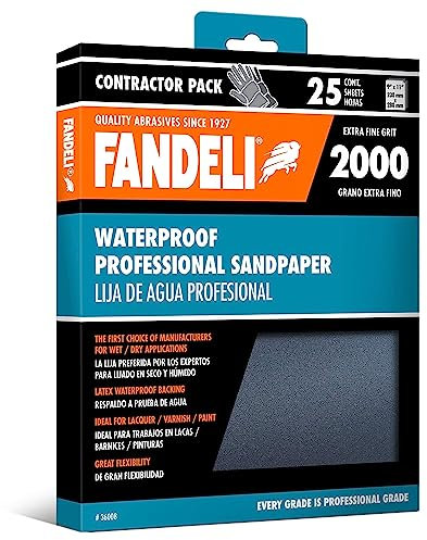 Fandeli | Wasserfestes Schleifpapier | 2000 Körnung |25 Blätter von 23 x 28 cm | Zum Polieren von Autos, zum Schleifen von Holzmöbeln und zum Schleifen von Metall | Wasserbeständig