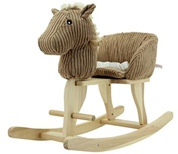 Sweety Toys Plüsch 7080 Schaukeltier Schaukelpferd beige Cord mit Galoppgeräuschen und Pferdegewieher