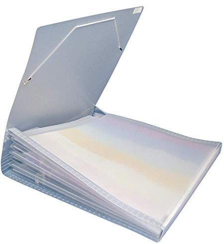 Rayher Fächertasche für Scrapbooking-Papiere, 33 x 33,5 cm, 7 Fächer, transparenter Kunststoff, Gummibandverschluss, Sortiermappe, 7870500, Grau