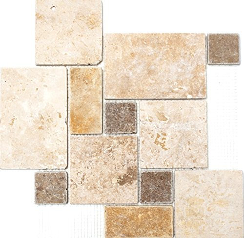 Mosaik Mini Pattern MIX TravertineTravertin Naturstein Küche, Mosaikstein Format: 150x100/100x100/48x100/48x48x10 mm, Bogengröße:, 10 Bögen