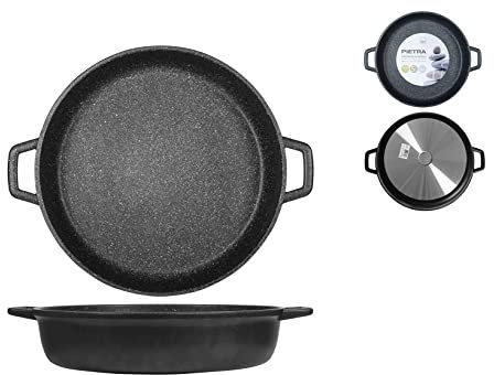 H&H Home Pietra Tegame Antiaderente con 2 Manici, Alluminio, Antracite, 36 cm