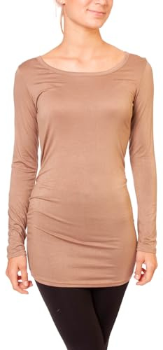 Easy Young Fashion - Damen Basic Langarmshirt - langes Longshirt - Unterziehshirt Skinny Fit 1098A