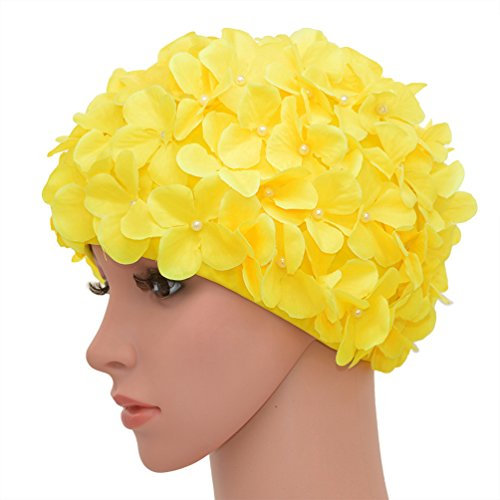 Medifier Casquettes de bain rétro à pétales floraux vintage pour femmes jaune