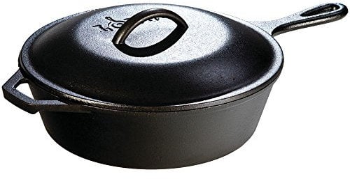 Lodge 4.73 litre / 5 quart Pre-Seasoned Cast Iron Deep Round Skillet / Frying Pan with Lid