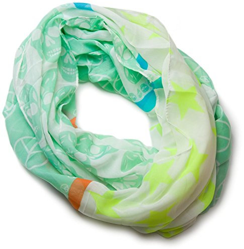 styleBREAKER Sterne Peace Totenkopf Skull Muster Loop Schlauchschal 01016044, Farbe:Mintgrün-Weiß