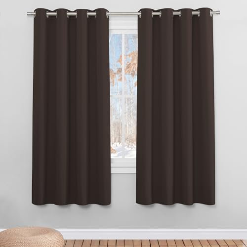 PONY DANCE Verdunklungsgardine Ösenvorhang 2er Set Kurze Blickdichte Gardinen für Schlafzimmer Vorhang Thermo Hitzeschutz & Wärmeisolierend, 2 Stücke H 175 x B 140 cm, Braun