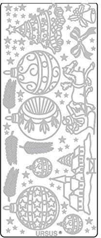 Ursus 59310063 - Kreativ Sticker, Weihnachten 2, silber, 5 Blatt, selbstklebend, Ideal zur Kartengestaltung und zum Dekorieren von Geschenken, Stickerbogen ca. 10 x 23 cm