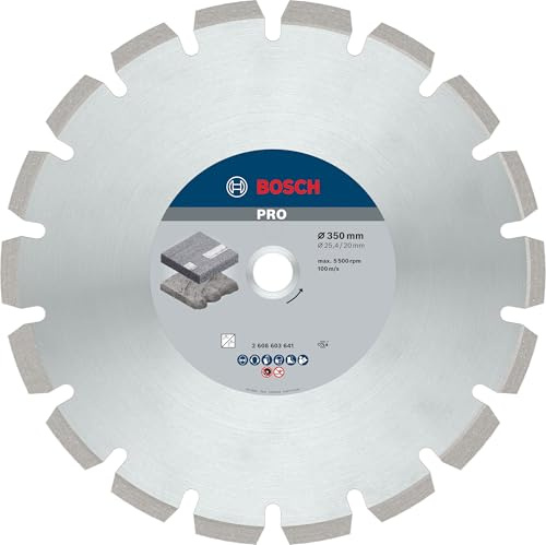 Bosch 1x PRO Asphalt Diamanttrennscheibe, 350 x 20/25,4 mm | für Asphalt, Frischbeton, Ø 350 mm, Professional Zubehör Tischkreissäge, Benzinsäge