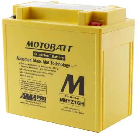 MOTOBATT - Motorradbatterie AGM MBYZ16H | 12V 16.5Ah 240CCA | Versiegelt & Werksaktiviert | Kompatibel mit YTX14, YTX14BS, u.a. | Kompatibel mit Honda, Yamaha, Kawasaki, Suzuki, BMW u.a.