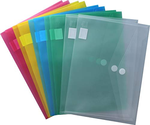 EXXO by HFP 90100 Dokumententaschen A4 quer mit Klettverschluss, transparent farbig sortiert, aus PP - 10 Stück, transparent farblich sortiert, 335 mm x 240 mm