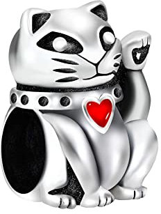 Andante-Stones 925 Sterling Silber Bead Charm Maneki-neko Winke-Katze Glücksbringer - Element Kugel für European Beads + Organzasäckchen