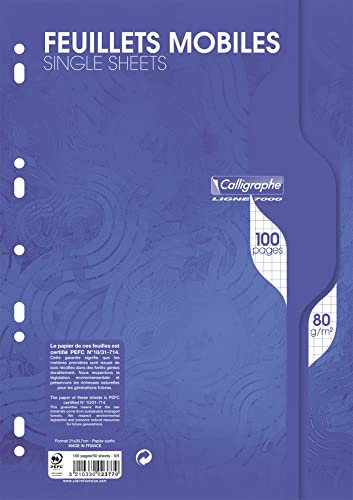 Calligraphe 2377C Un Paquet de Feuillets Mobiles Perforés sous Film (une Marque de Clairefontaine) - A4 21x29,7 cm - 100 Pages Petits Carreaux - Papier 80 g