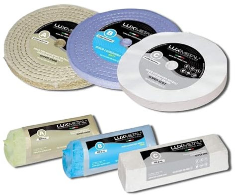 Lux Metal Polierset 3 Polierscheibe 200 mm 3 polierpaste 350 g, set DIY kit Schleifpaste Metall, Aluminium, Bank Poliermaschine, Edelstahl, Messing, Kupfer, Holz, Kunststoff, schleifmaschinen, messer