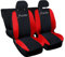 Lupex Shop Coprisedili auto compatibili con Punto, tessuto poliestere, set sedili completi anteriori e posteriori (Nero - Rosso)