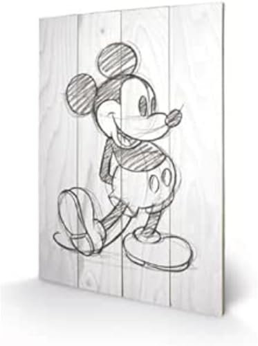 Pyramid International Micky Maus skizzierter Holzdruck, 40 x 59 cm, Holz, Mehrfarbig, 40 x 59 x 1.3 cm