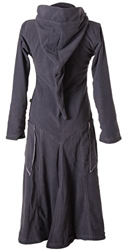 Vishes - Alternative Bekleidung - Langer, warmer Fleece Mantel mit Zipfelkapuze grau 38