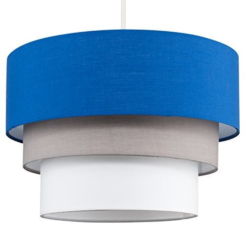MiniSun | Round Modern 3 Tier Fabric Ceiling Pendant Light Shade in Blue | Pendant Lights, Home Décor & Improvement Essential