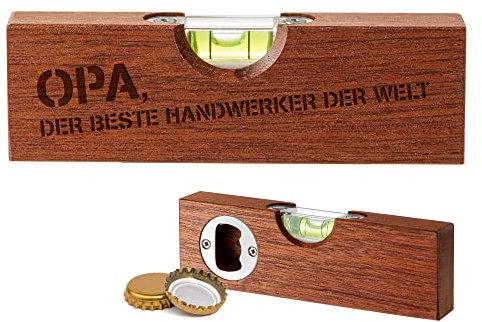 Flaschenöffner mit Wasserwaage und Gravur: Der beste Opa und Handwerker der Welt, Flaschenöffner für Opa, Meterstab, Beste Opa Geschenke, Opa Werkzeug, Vatertagsgeschenk Flaschenöffner