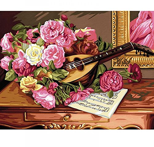 MAMMUT 8241037 - Malen nach Zahlen Senior, Romantischer Blumenstrauβ, Komplettset mit bedruckter Malvorlage im A3 Format, 12 Acrylfarben, Pinsel, Anleitung, großes Malset ab 10 Jahre