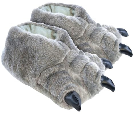 Tom Franks Childrens Grey Plush Monster Claw Fun Slippers Size M - 11-12