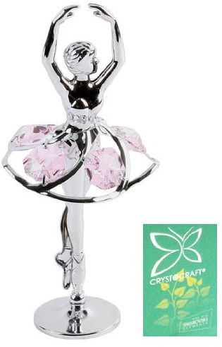 Crystocraft Chrome Plated Ornament Ballerina with pink crystals From Swarovski®