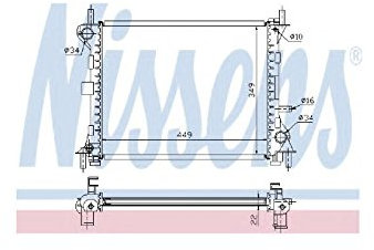 NISSENS Kühler Motorkühlung Kühler Wasserkühler Motorkühler Netzbreite 349mm Netzlänge 449mm Netztiefe 22mm 62074