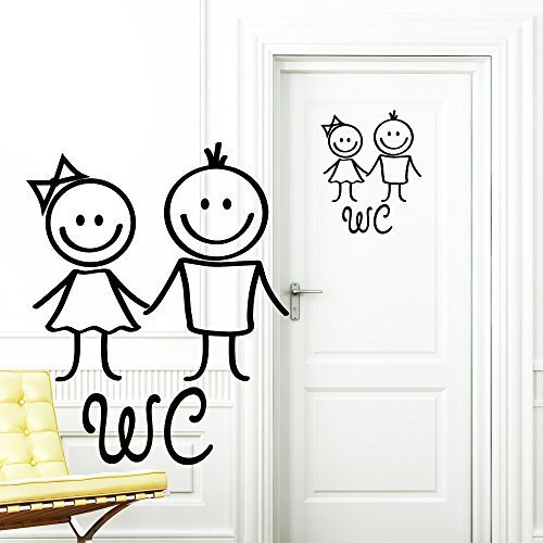 Wandtattoo Loft „WC Aufkleber“ Mann und Frau in SCHWARZ Türaufkleber Badezimmer Toilette Türschild Sticker