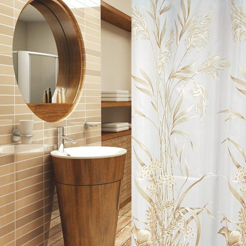 KS Handel 24 Textil Duschvorhang 240x200 cm/Weiß Hellbraun Blumen