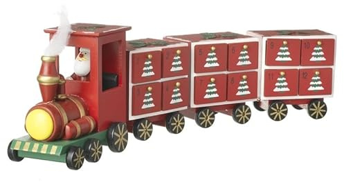 Wooden Red Christmas Advent Calendar Xmas Train Engine 3 Carriages Santa Driver by from Then to Now
